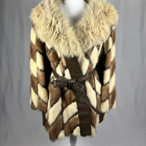 Vintage Zinman Furs Genuine Mink Coat with Fox Collar Belted Luxury Fur Jacket - Picture 2 of 15